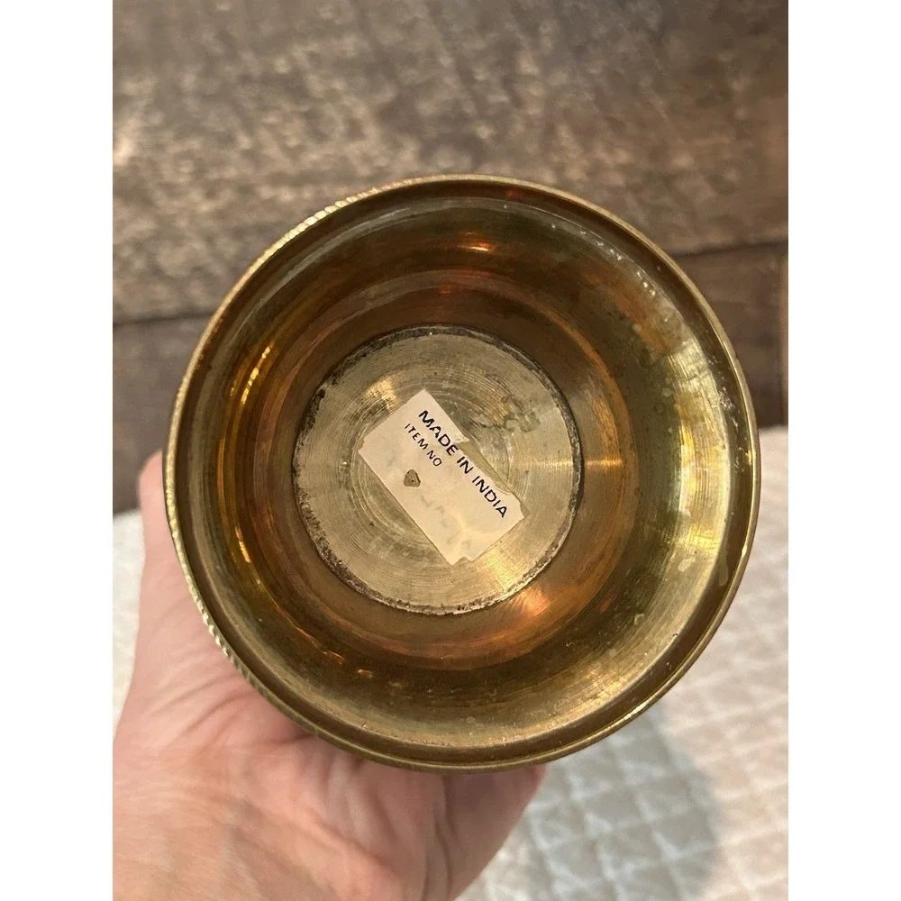 Solid Brass Vase Etched Floral Leaf Design 9.5
